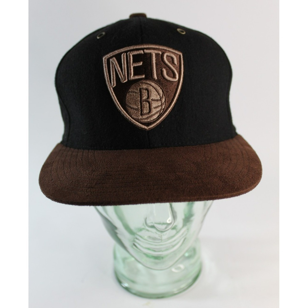 2013 Mitchell & Ness Brooklyn Nets Snapback Hat Cap RARE Suede Brim Black Brown